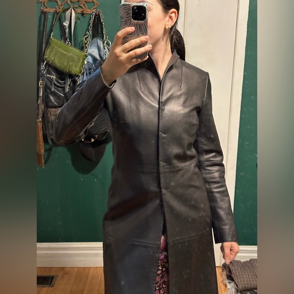 Excellent Condition Vintage 100% Lambskin Leather Long Jacket Trench Coat - Picture 5 of 16